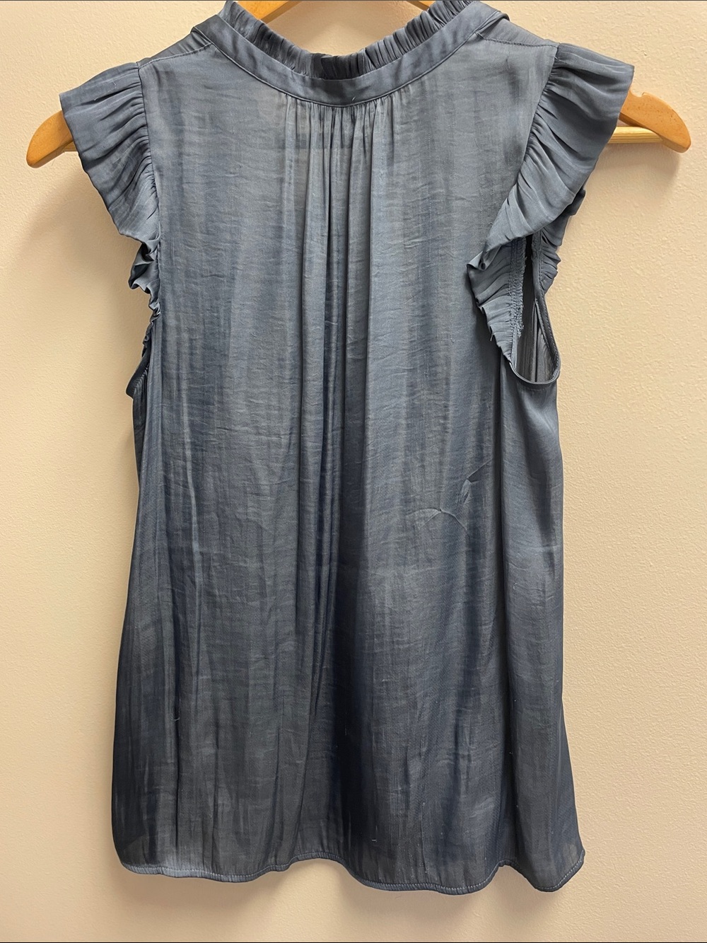 Banana Republic Slate Blue Ruffle Sleeve V-Neck Blouse - Picture 5 of 7